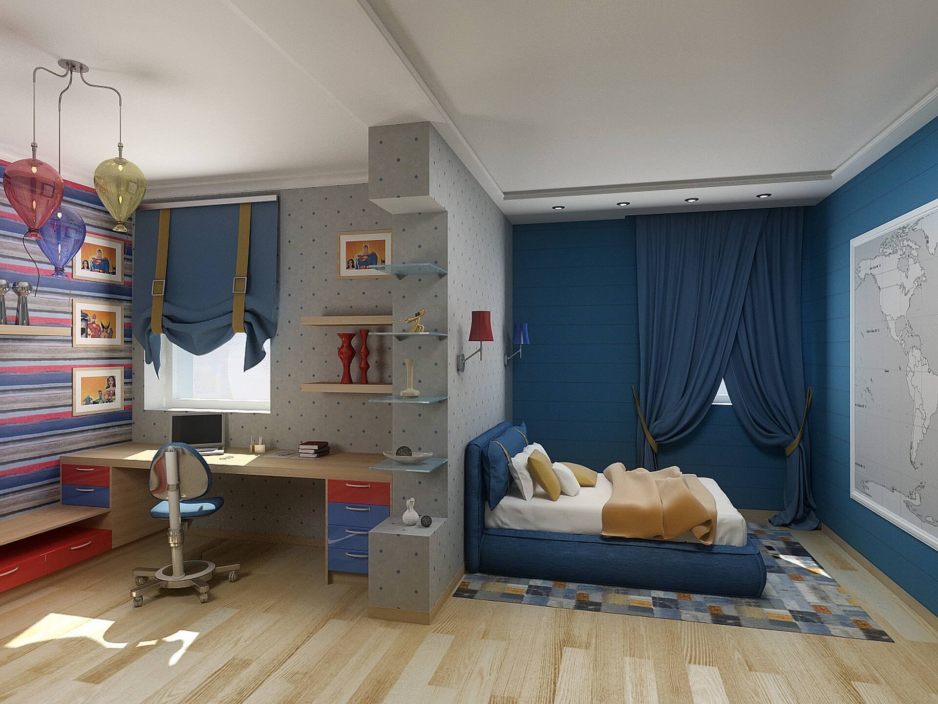 Синие шторы блэкаут в комнату для мальчика
